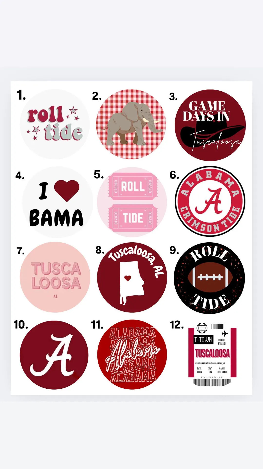 University of Alabama Pins, Bama Pins, Alabama Pins, Roll Tide Accessories, Game Day Pins, Game D... | Etsy (US)