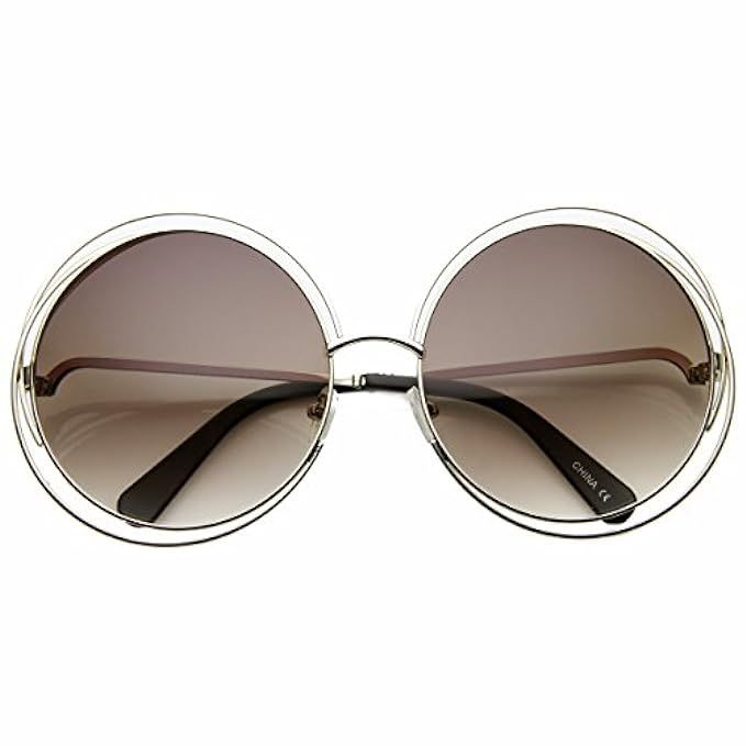 Women's Oversized Full Metal Wire Frame Glamour Round Sunglasses | Amazon (US)
