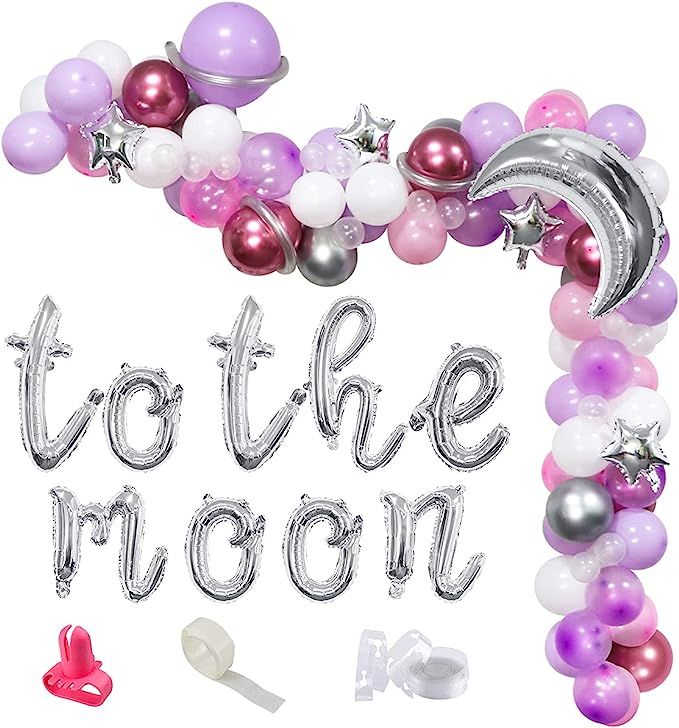 To the Moon Balloon Arch Garland,Girl Space Birthday Party Balloon Decoration Set with Moon and S... | Amazon (US)
