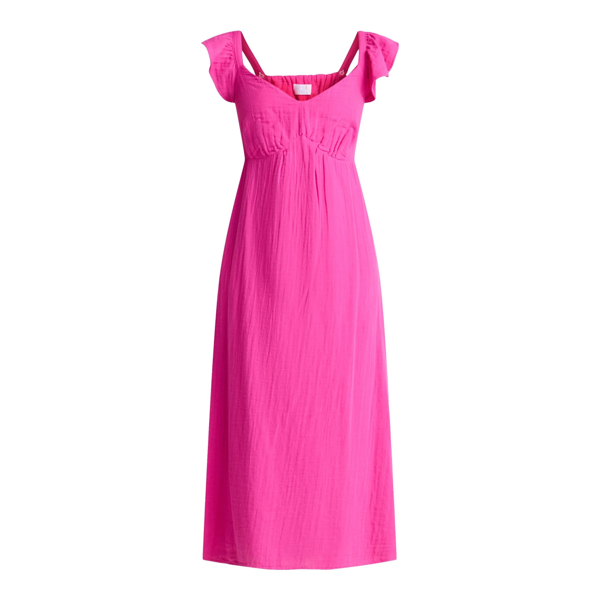 Time and Tru Women's Cotton Midi Dress with Flutter Sleeves, Sizes XS-XXXL | Walmart (US)