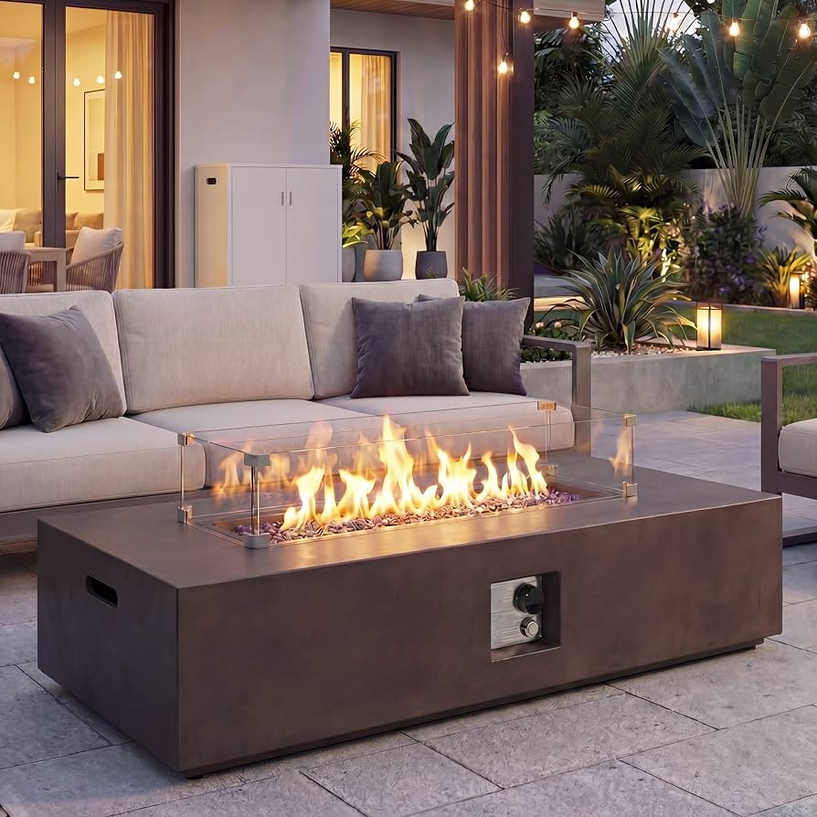 COSIEST Outdoor Propane Fire Pit Table 56" x 28" Rectangle Bronze Compact Concrete-Like Finish, C... | Amazon (US)