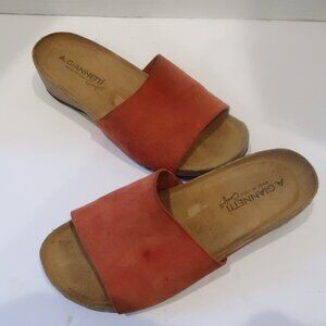 A. GIANNETTI WOMEN'S SANDALS SLIDES CORK WEDGE LEATHER Sz 6.5 Color Pink | Poshmark