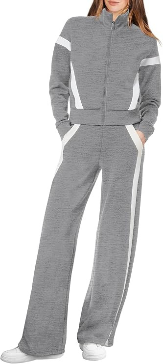 WIHOLL Lounge Sets for Women 2024 Zip Up Sweatshirt Wide Leg Sweatpants Casual 2 Piece Outfits Fa... | Amazon (US)