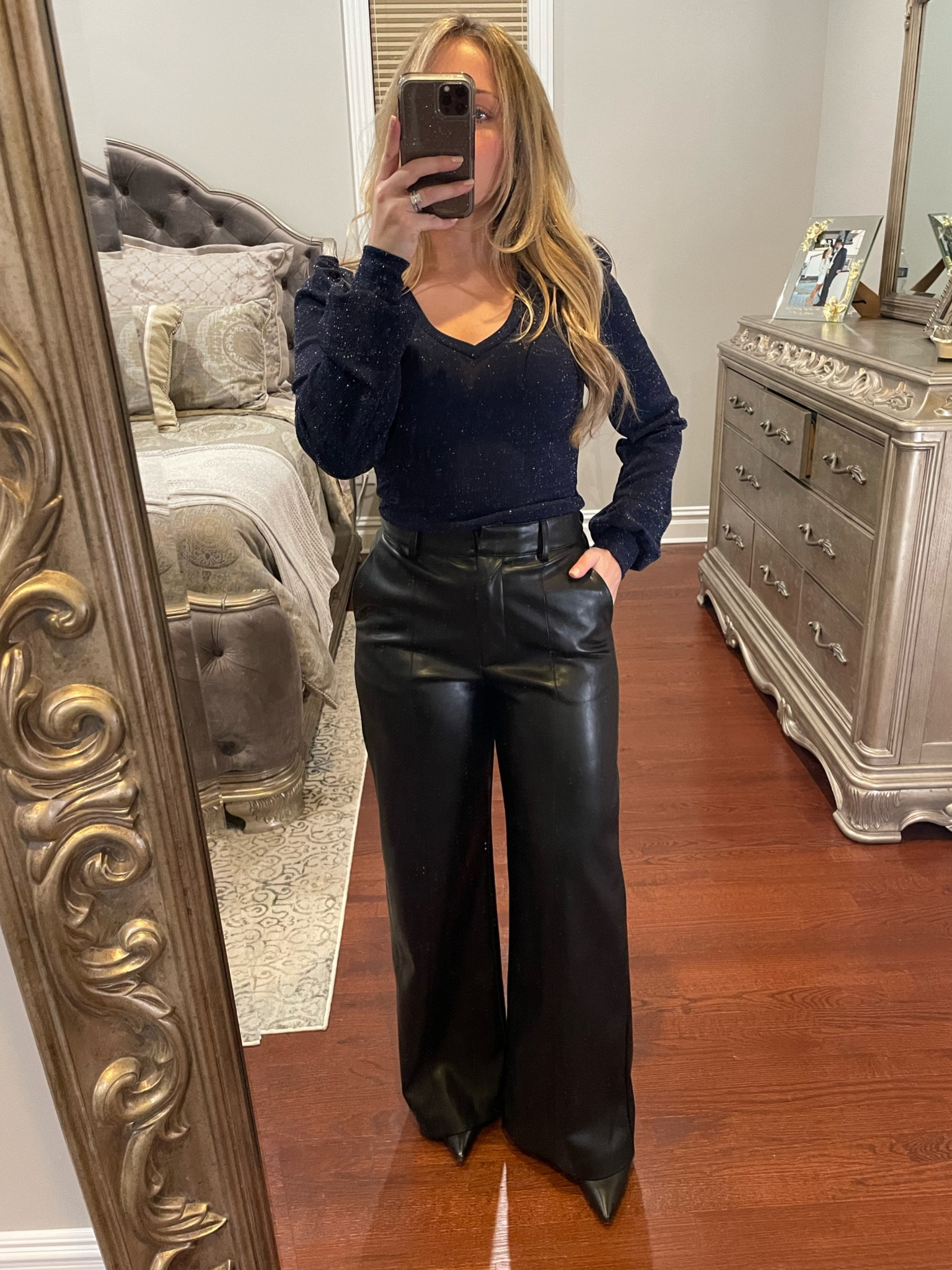 sparkley top & leather pants 

#LTKstyletip #LTKsalealert #LTKunder50
