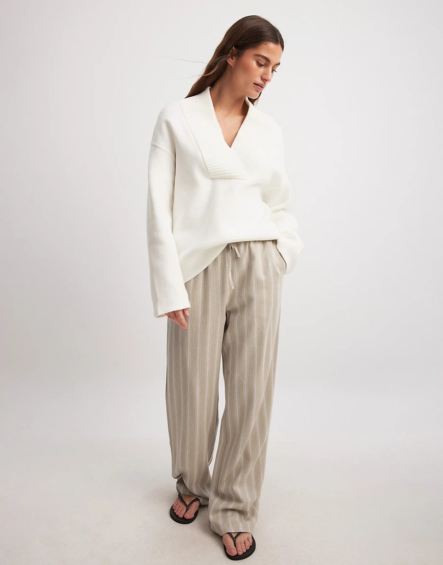 NA-KD trousers in beige stripe-Neutral | ASOS (Global)
