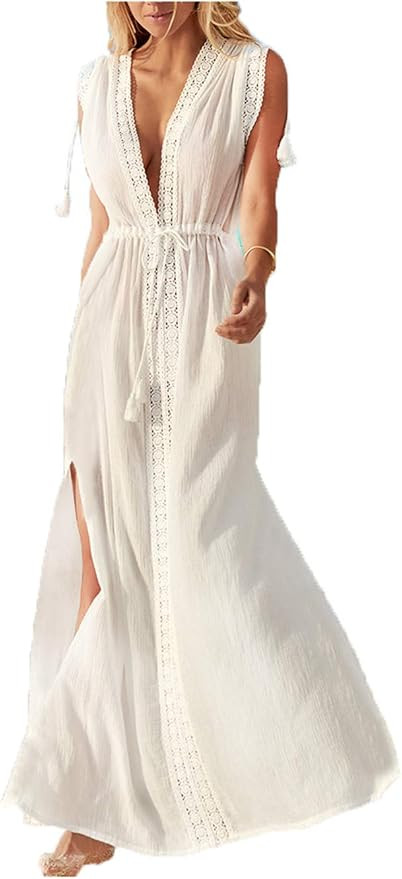 Wander Agio Womens Long Dress Bikini Cover Up Beach Swimear Coverups Robe | Amazon (US)