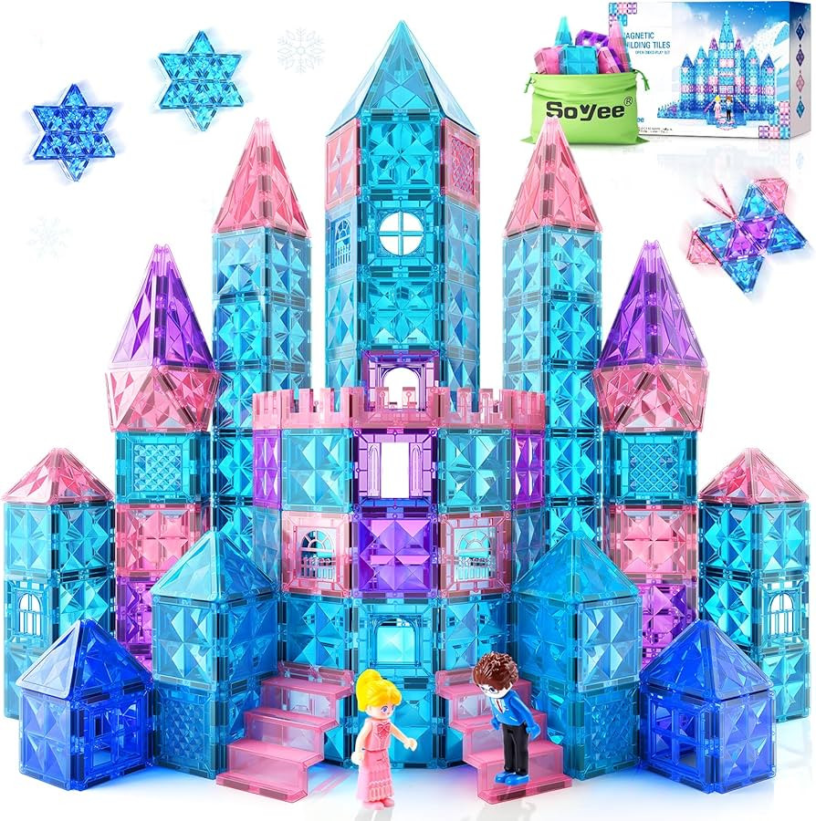 Frozen Toys for Girls Magnetic Tiles 102pcs with 2 Stairs 2 Dolls Princess Castle Building Toys G... | Amazon (US)