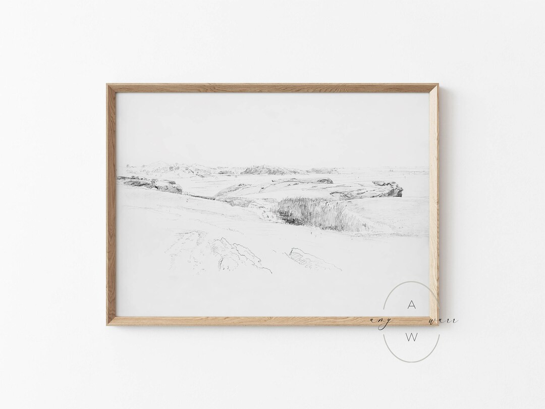 Minimalist Black and White Print Coastal Landscape, Line Art Vintage Modern Beach Sketch - Etsy | Etsy (US)