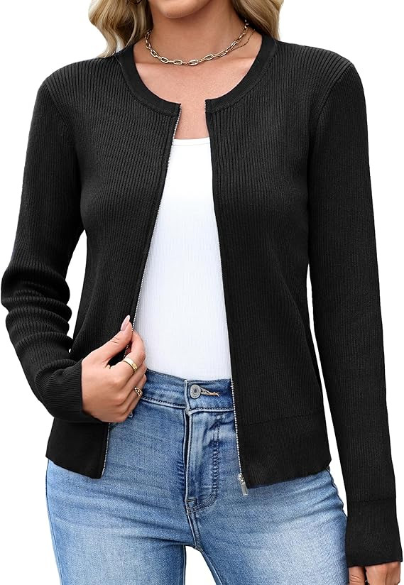 Totatuit Womens Long Sleeve Zip Up Sweater Cardigans Knitted Lightweight Zipper Jacket | Amazon (US)
