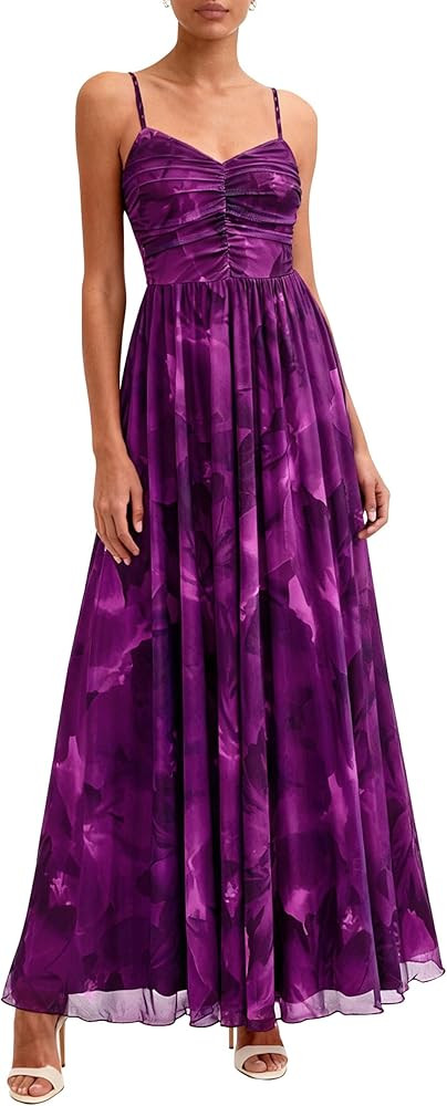 PRETTYGARDEN Women Summer Floral Maxi Dress 2026 Spirng Spaghetti Strap Mesh Boho Sundress Party ... | Amazon (US)