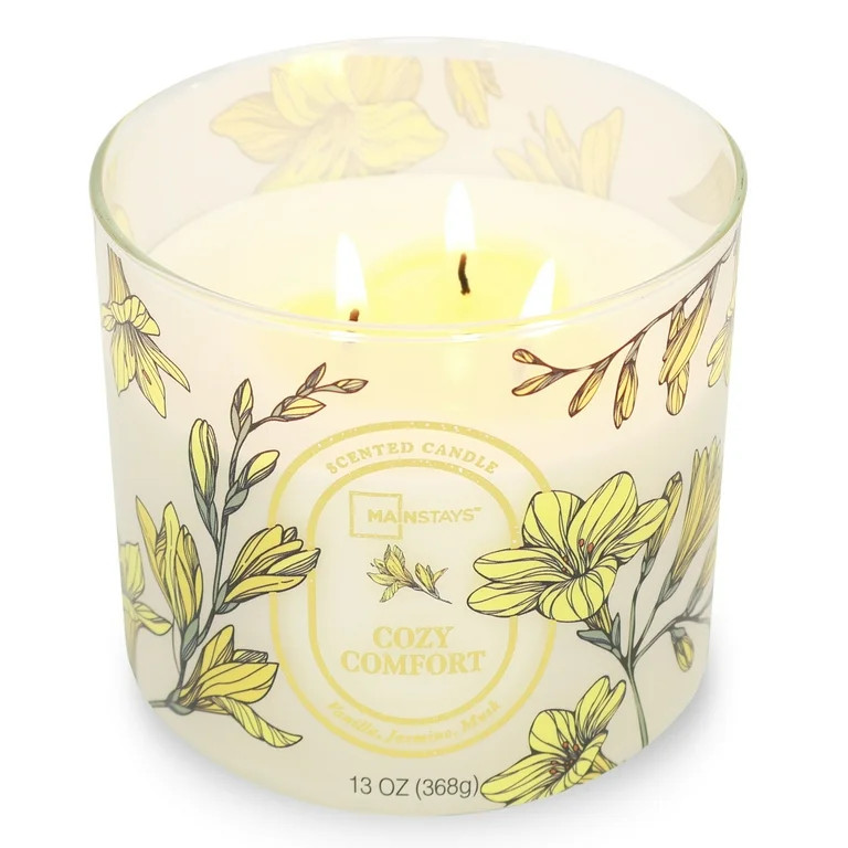 Mainstays Cozy Comfort Floral Scene 3-Wick Scented Candle Jar, 13oz | Walmart (US)