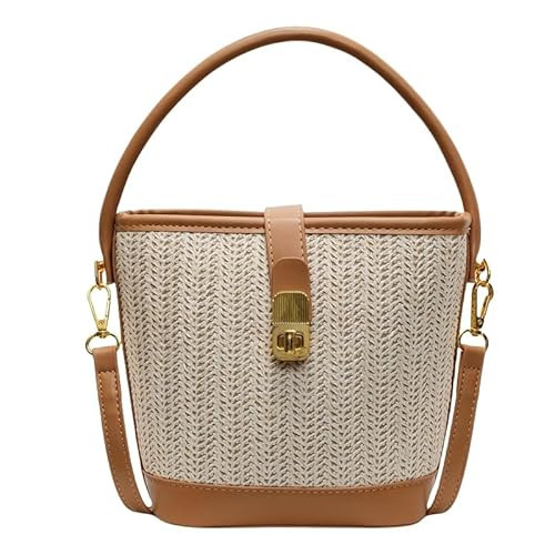 Straw Beach Bags For Women, Rattan Purses Summer Straw Bucket Bag Crossbody Handwoven Raffia Bag Handbag Shoulder Bag (Khaki) | Amazon (US)