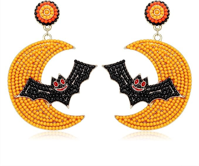 ELEARD Halloween Earrings Spooky Beaded Pumpkin Ghost Bat Moon Drop Dangle Earrings Holiday Party... | Amazon (US)