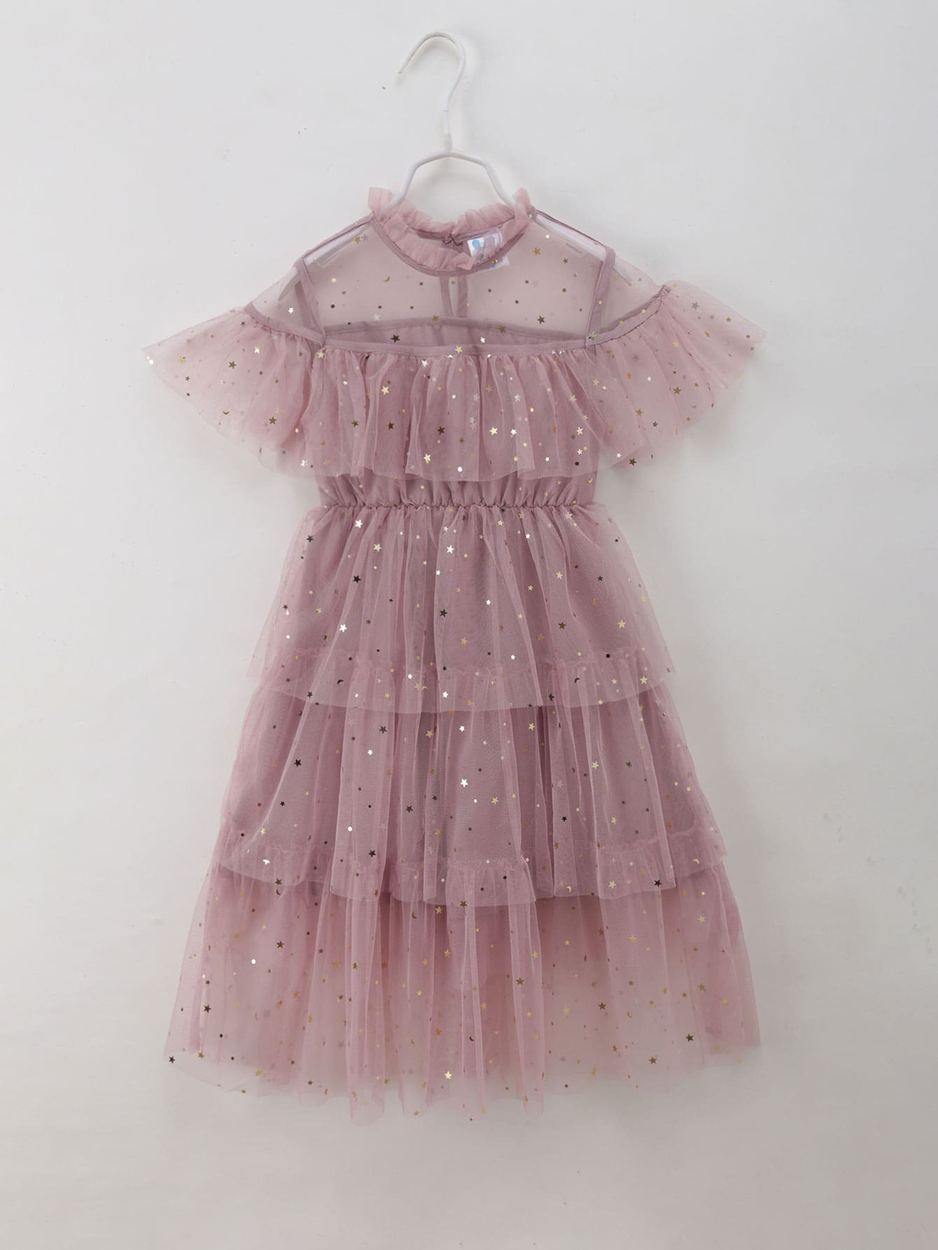 Girls Galaxy Ruffle Frill Neck Mesh Dress | SHEIN