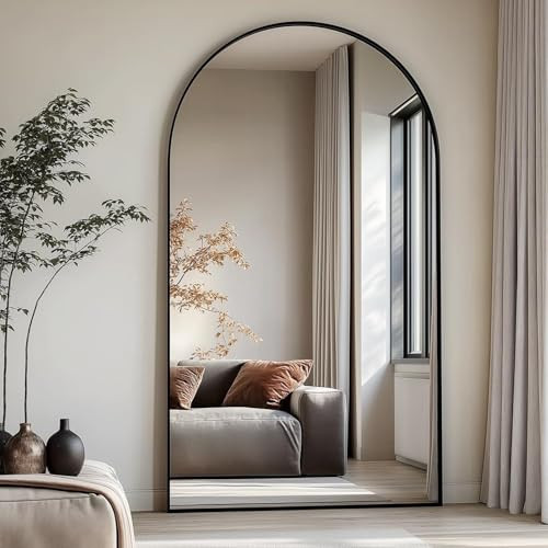 Dewfig Arched Full Length Mirror, 76"x34" Large Floor Mirror, Full Body Mirrors for Leaning or Hanging, Standing Mirrors for Bedroom, Living Room,Dressing Room, Aluminum Alloy Frame, Black | Amazon (US)