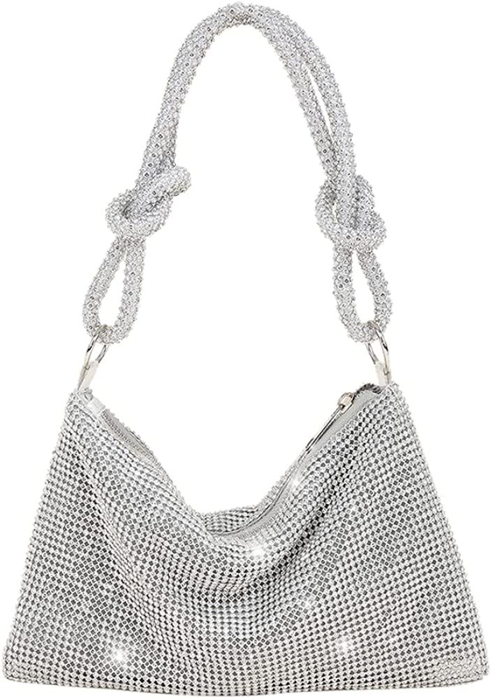 Rhinestone Purses for Women Chic Sparkly Evening Handbag Bling Hobo Bag Shiny Silver Clutch Purse fo | Amazon (US)