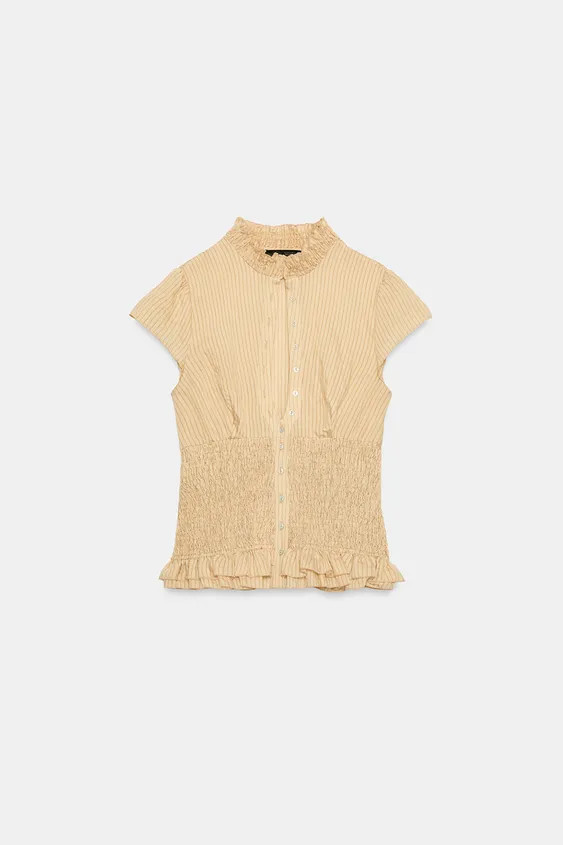 BLUSE MIT WABENMUSTER R\u00dcSCHEN UND STREIFEN | Zara US
