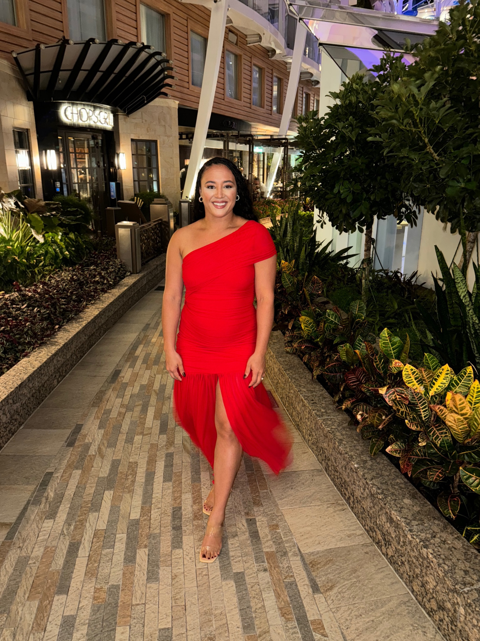 Wearing my normal size large lots of stretch! 