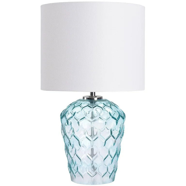 Mainstays Table Lamp with Shade 16.5"H-Aqua Color, Geo Glass Texture with Modern Style | Walmart (US)