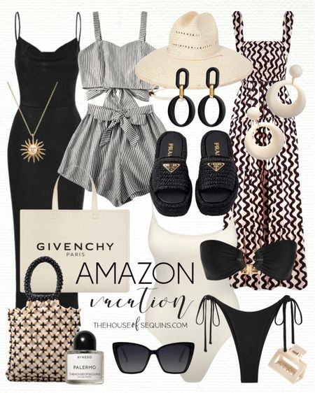 Shop these Amazon Vacation Outfit and Resortwear finds! Resort Wear travel outfits , maxi dress, matching sets, swimsuit bikini, sun hat, Prada raffia sandals, beaded bag, crochet coverup and more!

