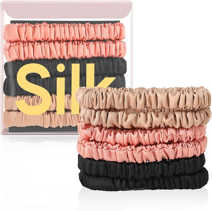 6Pcs Silk Hair Ties Small 22 Momme 100% Pure Mulberry Silk Scrunchies for Women Girls Thin Skinny... | Amazon (US)