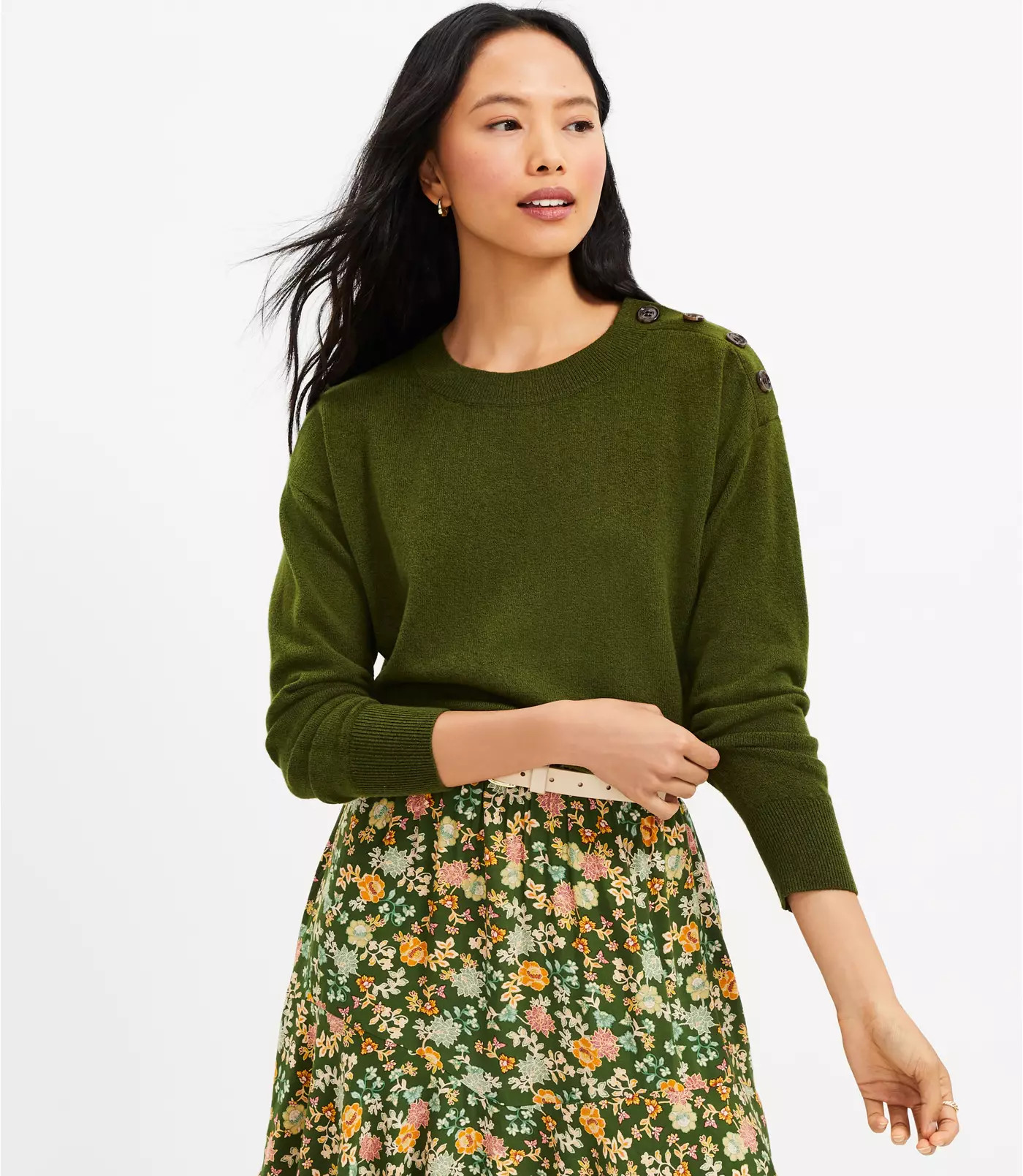 Petite Shoulder Button Tunic Sweater | LOFT