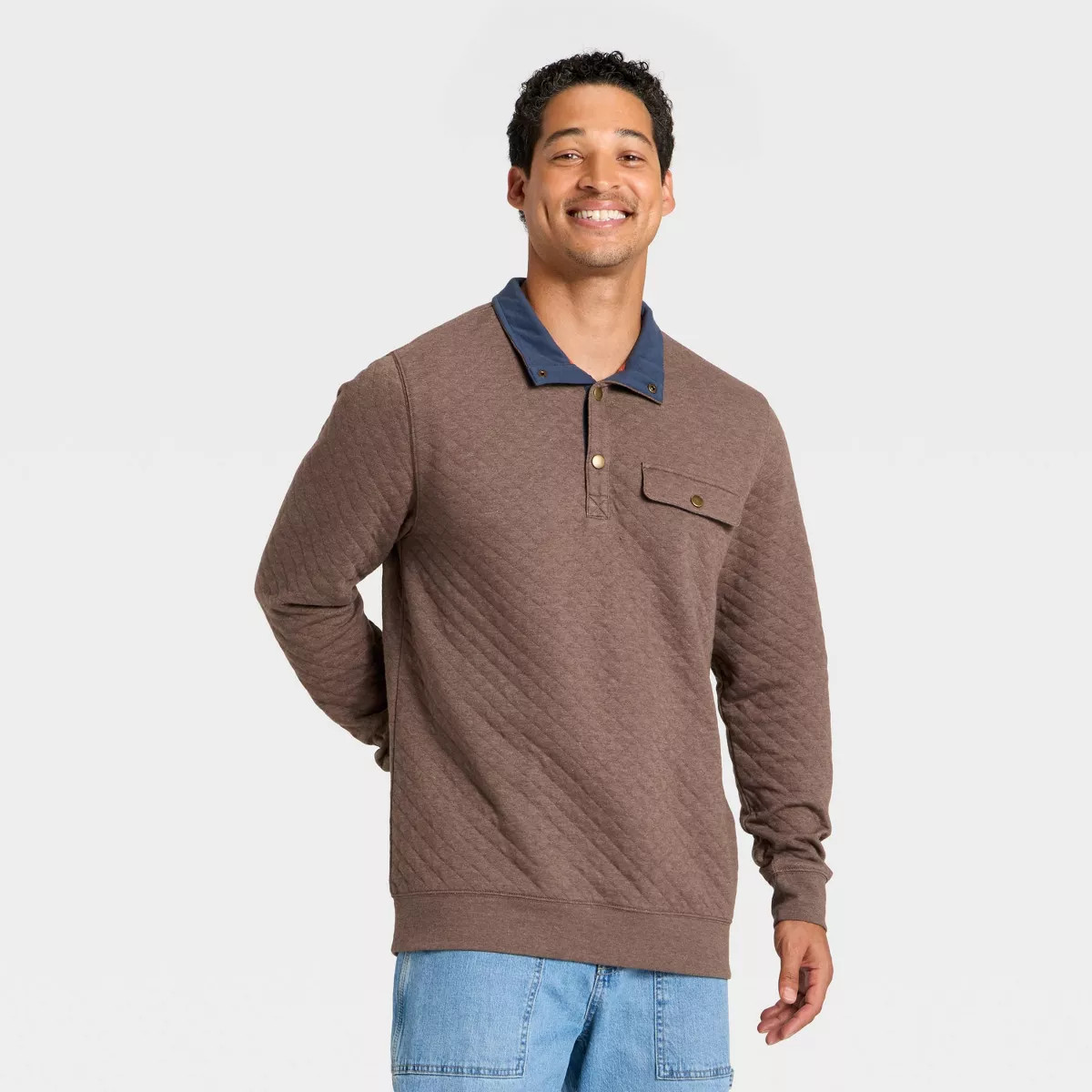 Men's Comfort Wear Quilted 1/4 Snap Pullover - Goodfellow & Co™ Oatmeal L | Target