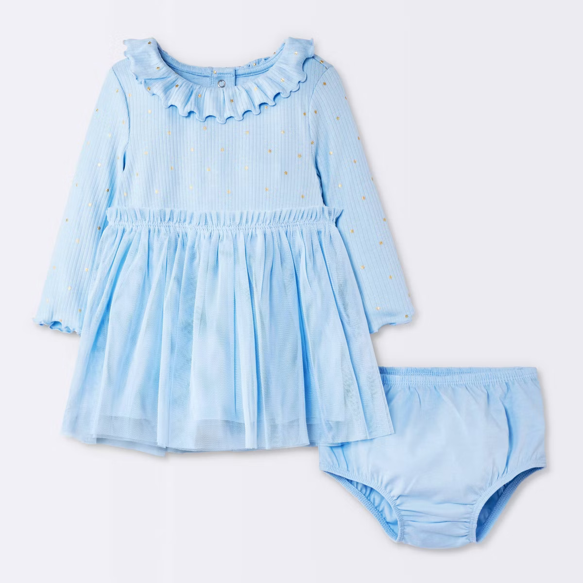 Baby Girls' Star Long Sleeve Modal Ribbed Tulle Dress - Cloud Island™ Blue | Target