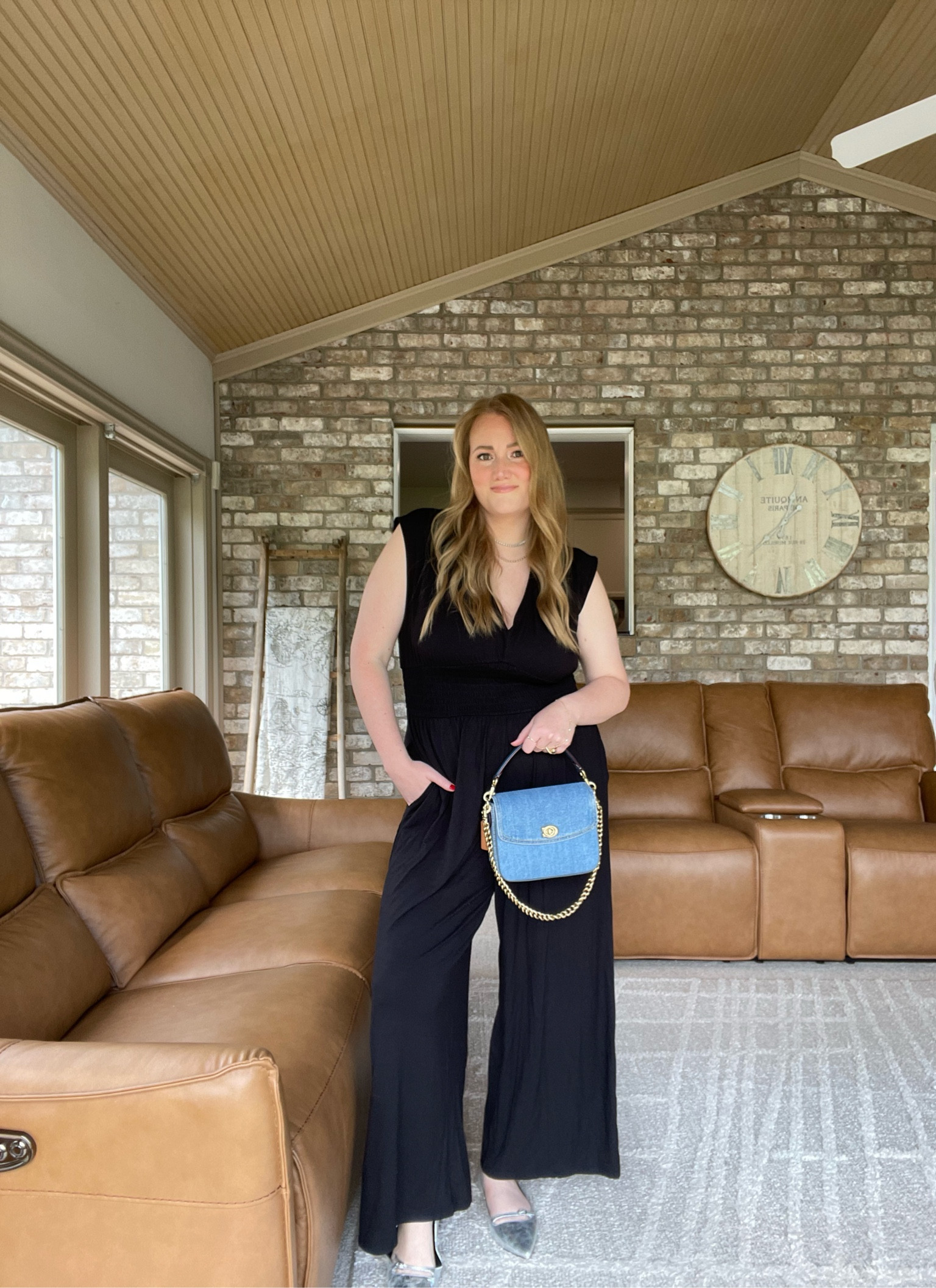 Black jumpsuit, denim bag, shoulder bag, perfect bag for summer, silver ballet flats, ring bracelet chain  

#LTKShoeCrush #LTKFindsUnder50 #LTKItBag
