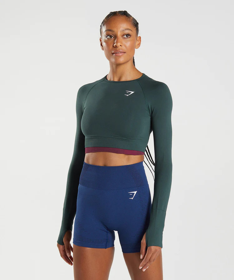 Gymshark Vital Seamless 2.0 Crop Top - Woodland Green Marl | Gymshark US