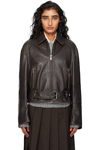 Brown Egizio Leather Jacket | SSENSE