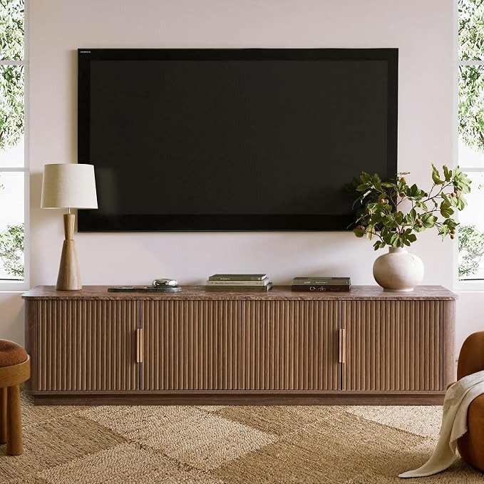 win2win 67" TV Stand for 80 Inch TV, Mid Century Modern Fluted TV Console with Faux Marble Top, C... | Amazon (US)