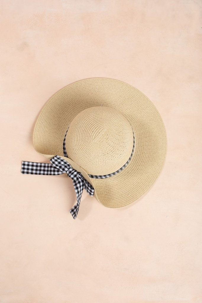 Krista Gingham Bow Straw Hat | Morning Lavender