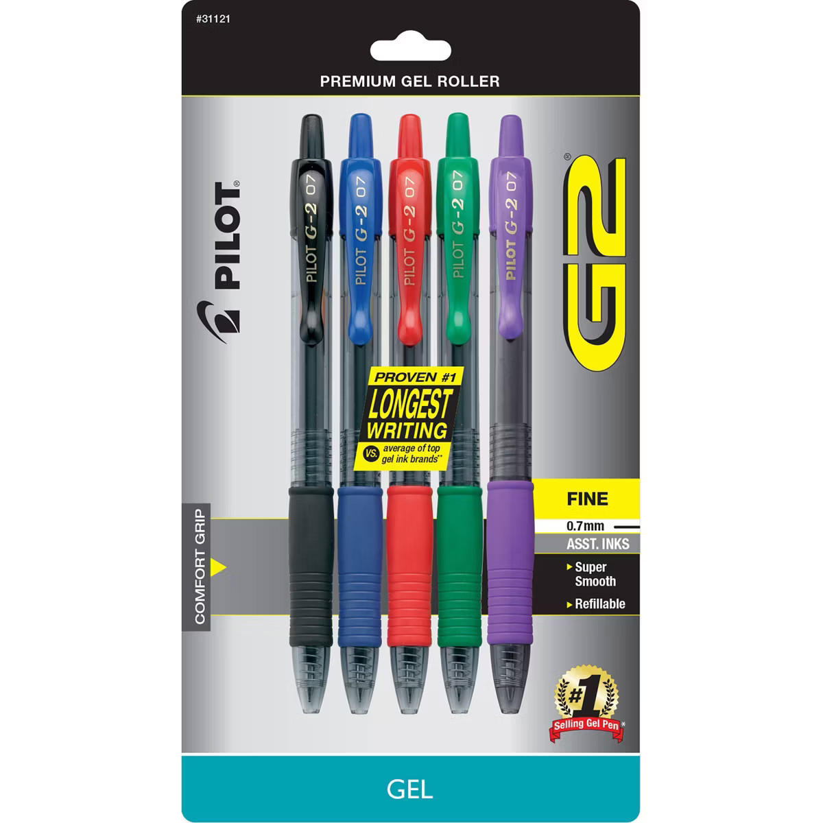 Pilot 5ct G2 Premium Retractable Gel Pens Fine Point 0.7mm Assorted Inks: Colored Pens, Rubber Gr... | Target