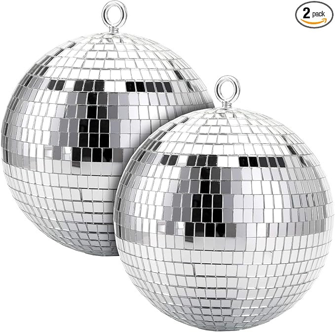 Suwimut 2 Pack Disco Light Mirror Ball, 8 Inches Cool and Fun Large Silver Hanging Disco Ball wit... | Amazon (US)