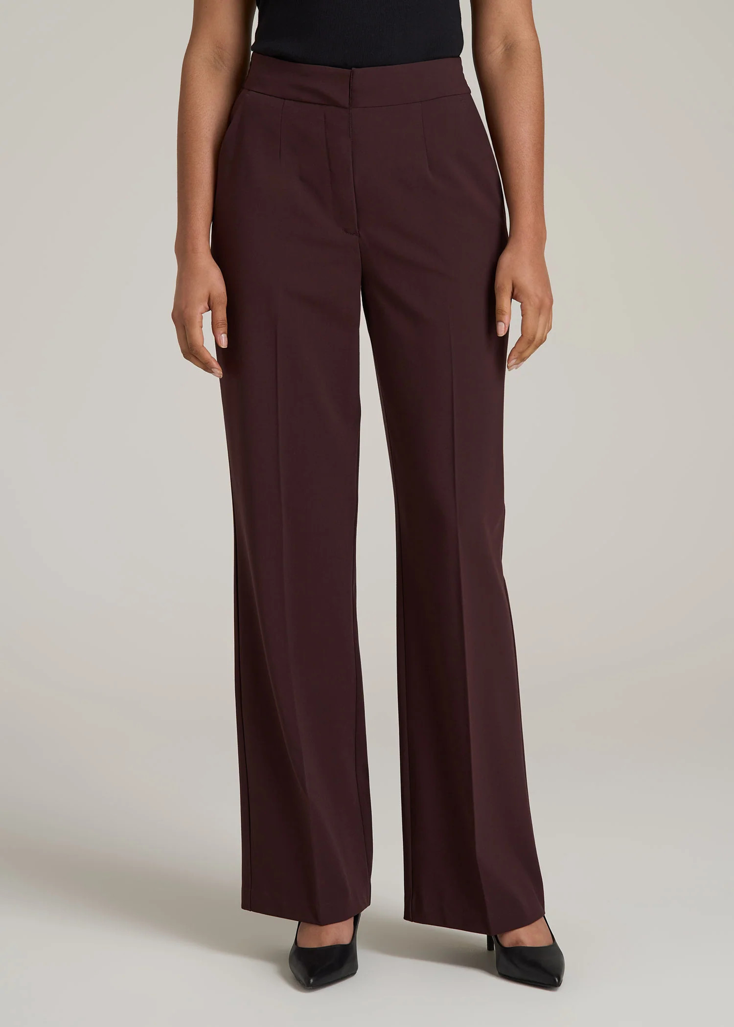 Flat Front Wide Leg Dress Pants for Tall Women in Oxblood | American Tall