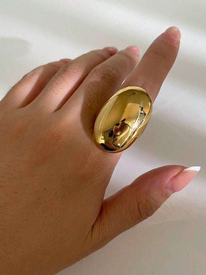 1pc Elegant & Luxurious Oval Minimalist 18K Gold Waterproof Trendy Versatile Women's Ring | SHEIN