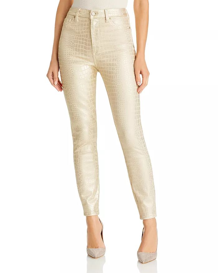 Aubrey Coated High Rise Skinny Ankle Jeans in White Croc Gold | Bloomingdale's (US)