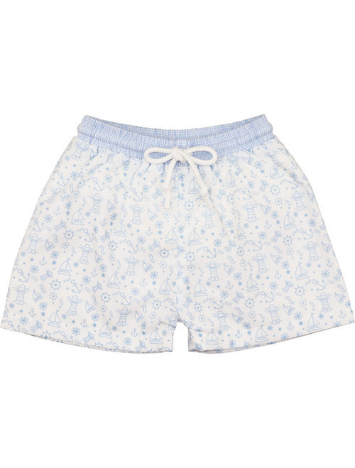 Blue And White Nautical Print Swim Trunks - Shipping Early   April | Cecil and Lou