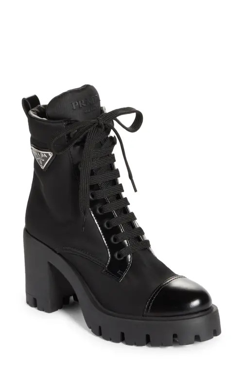 Prada New Brixxen Re-Nylon Combat Boot in Black at Nordstrom, Size 8.5Us | Nordstrom