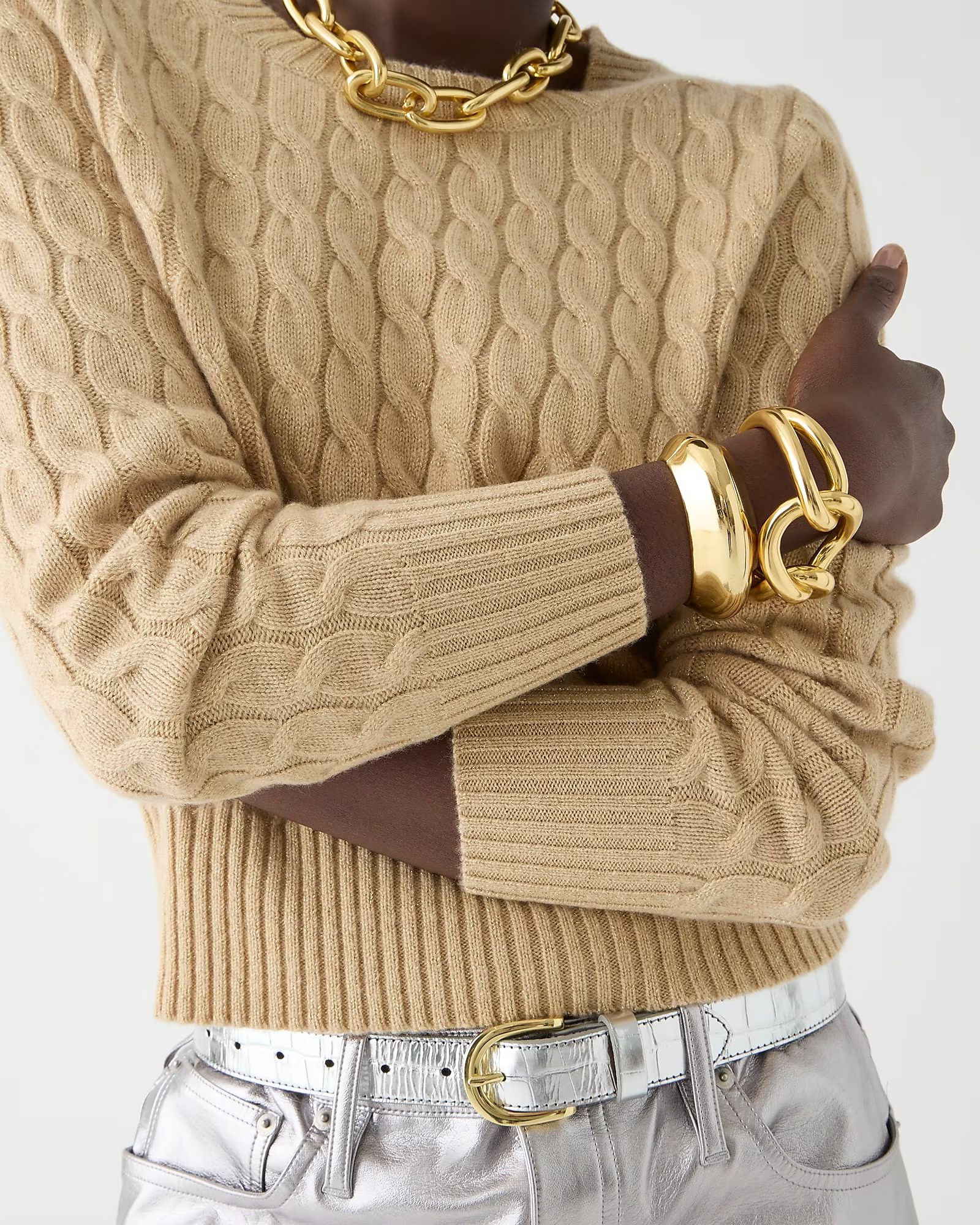 Cashmere shrunken cable-knit crewneck sweater with Lurex® threads | J.Crew US