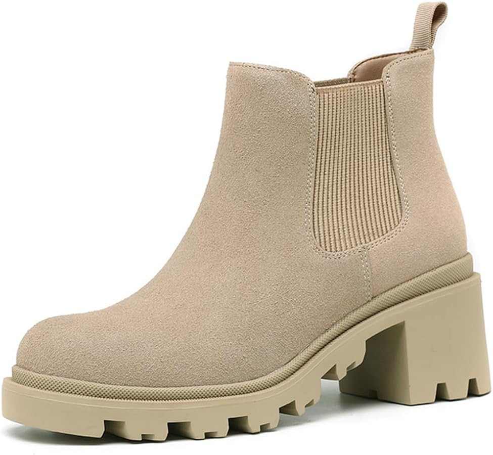 DECARSDZ Womens Chunky Platform Chelsea Boot With Elastic Low Wedge Heel Slip On For Fall Work Su... | Amazon (US)