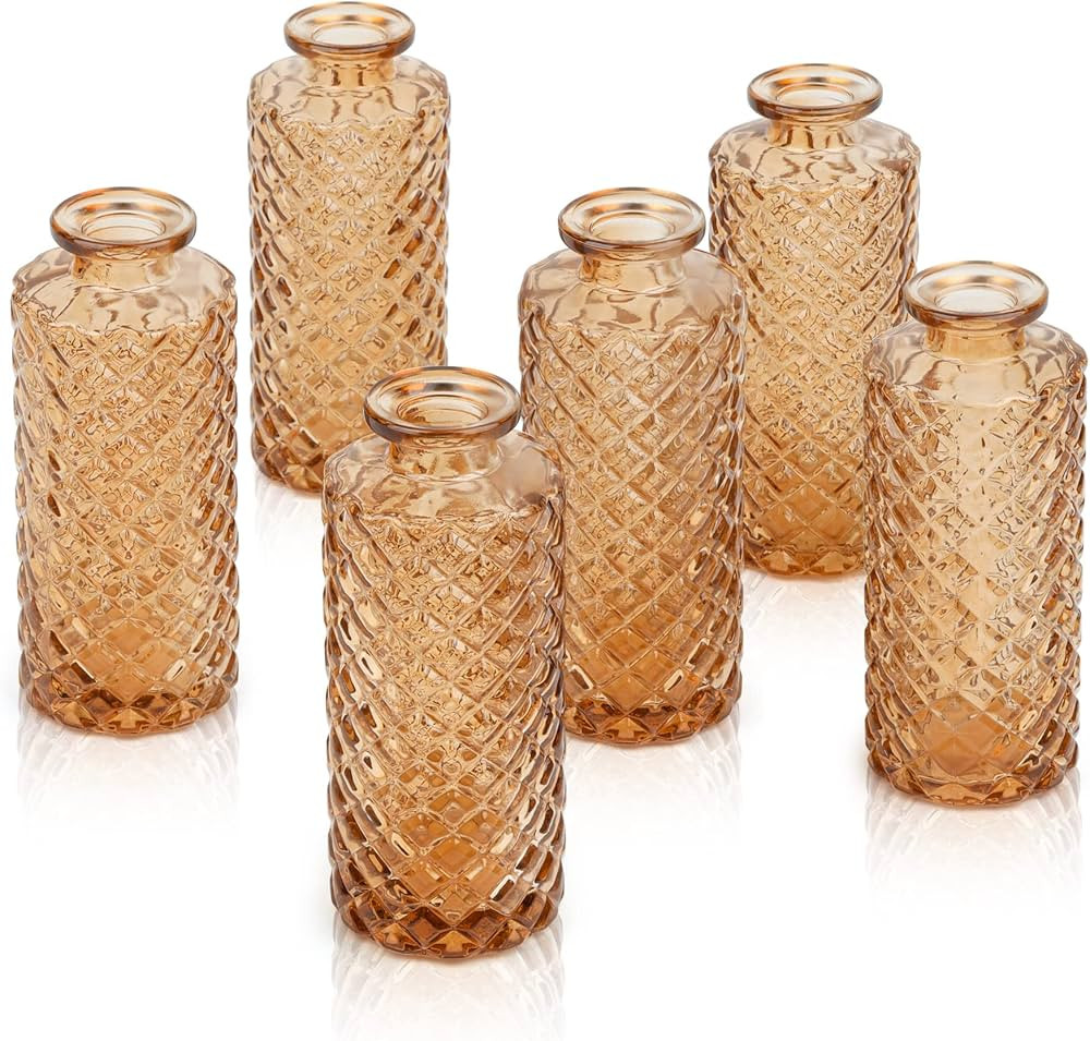 ComSaf Glass Bud Vases Set of 6, Small Diamond Bud Vases in Bulk, Mini Flowers Vases for Centerpi... | Amazon (US)