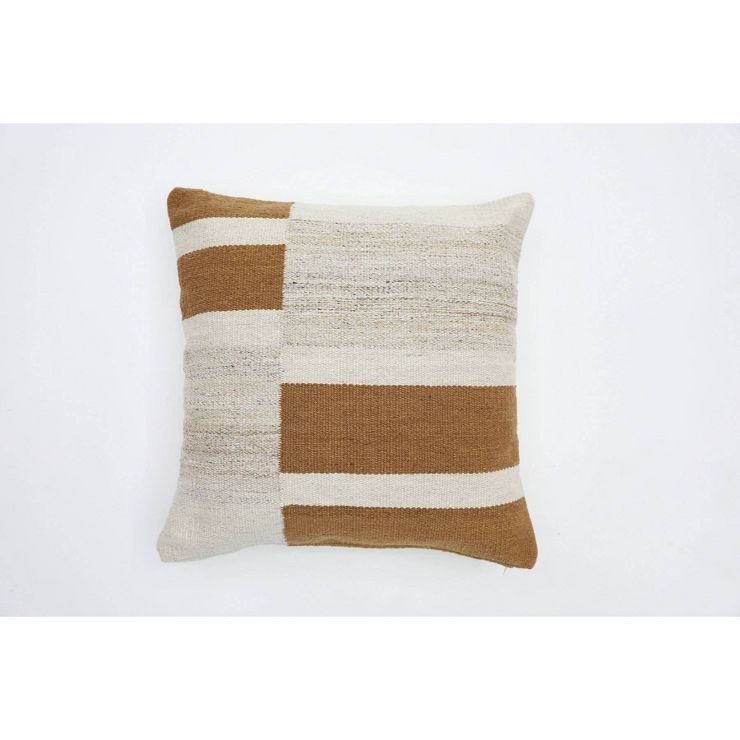 Oversized Blocked Woven Square Throw Pillow Neutral - Threshold&#8482; | Target