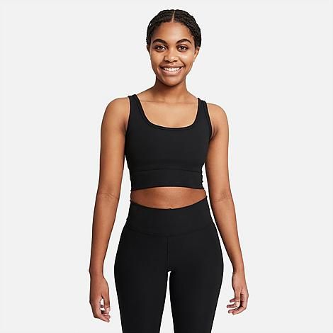 Nike Women's One Luxe Ribbed Crop Tank Top in Black/Black Size Large Polyester/Spandex | Finish Line (US)