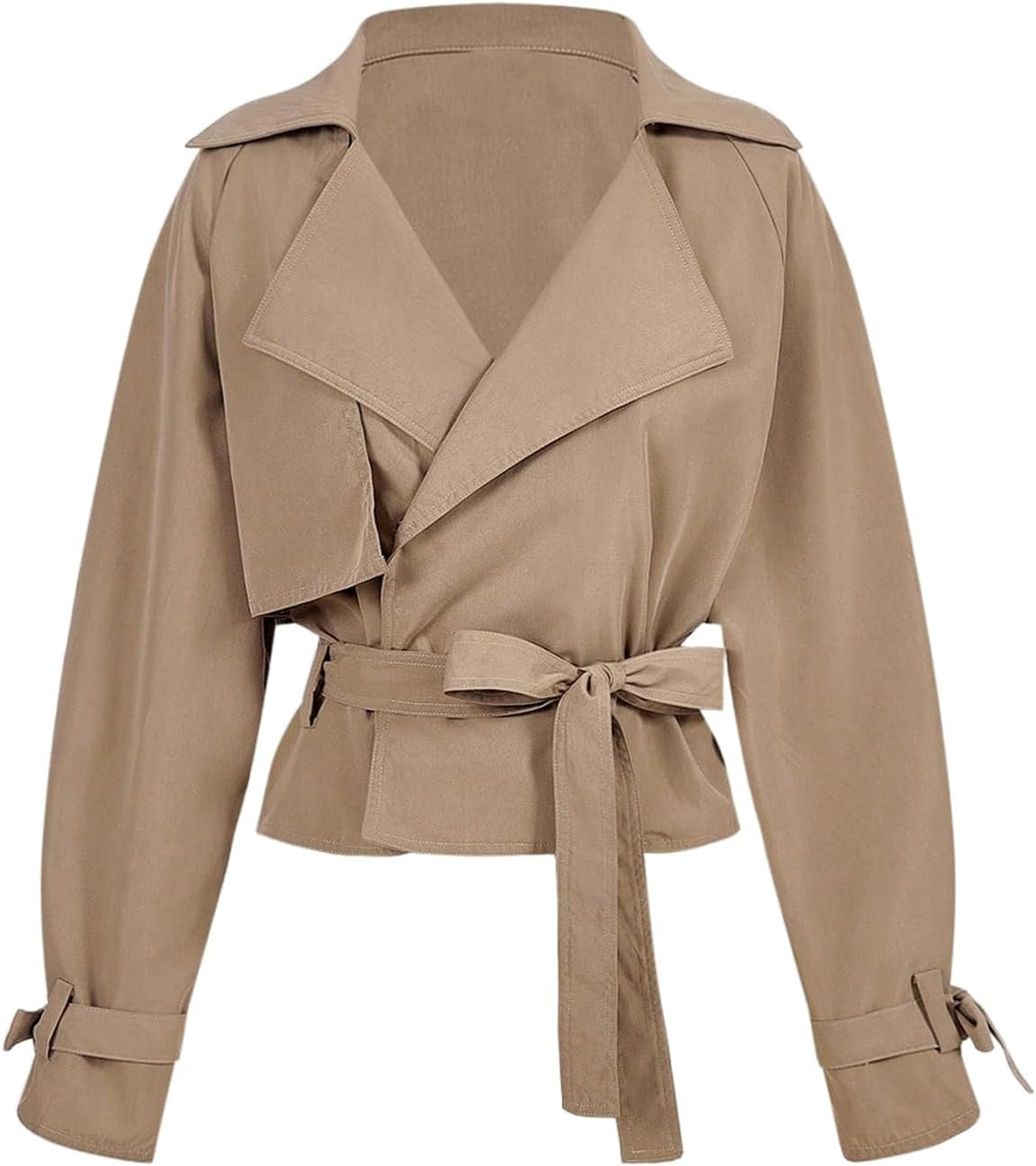 Verdusa Women's Wrap Tie Belted Trench Coat Lapel Collar Outerwear Fall Top | Amazon (US)