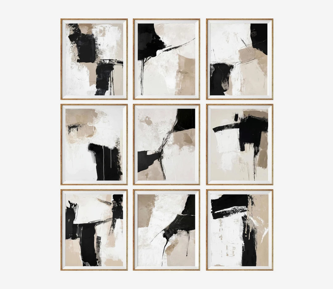 Contemporary Modern Abstract Gallery Wall Print Set of 9, Printable Art, Abstract Painting, Japan... | Etsy (US)