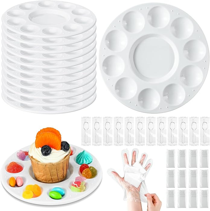Yungyan 12 Set Cupcake Decorating Plates for Party Cupcake Holder Tray with 10 Wells with Plastic... | Amazon (US)