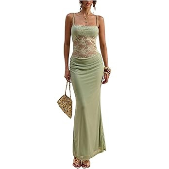 Amazon.com: Verdusa Women's Floral Lace Sheer Sleeveless Wedding Guest Dress Ruched Cut Out Backl... | Amazon (US)
