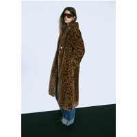 Stradivarius Long leopard print faux fur coat Beige L | Stradivarius (UK)
